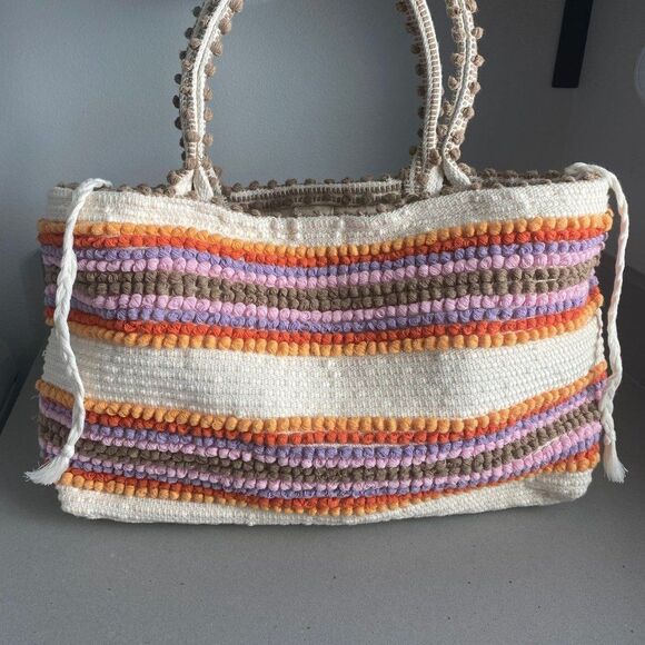 NEW Antonello Tedde Made in Italy Cotton Multicolor Crochet Travel Tote Boho - Picture 3 of 13